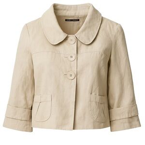 Larry Levine beige cropped jacket, size L. Features large front buttons